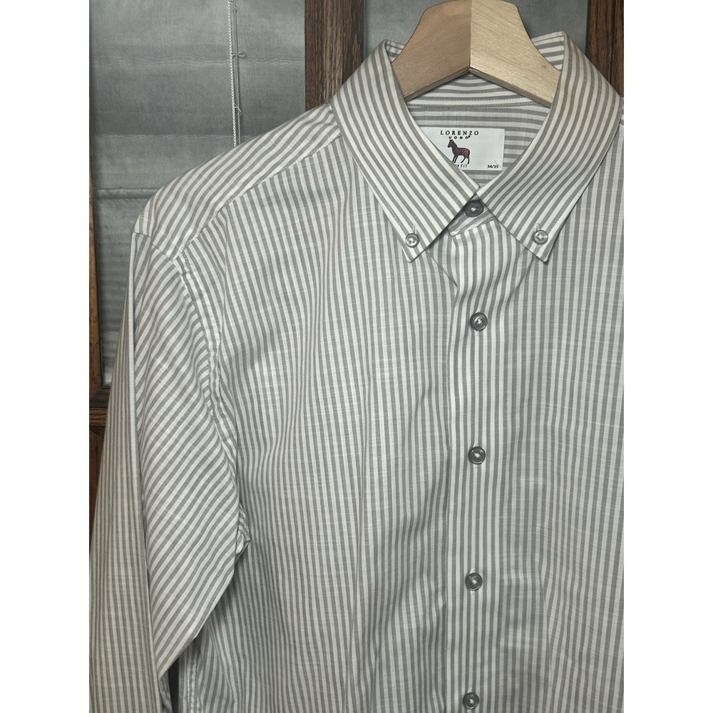 Lorenzo Uomo dress shirt Light Grey & White Stripe Trim Fit Size 15.5 And 34/35